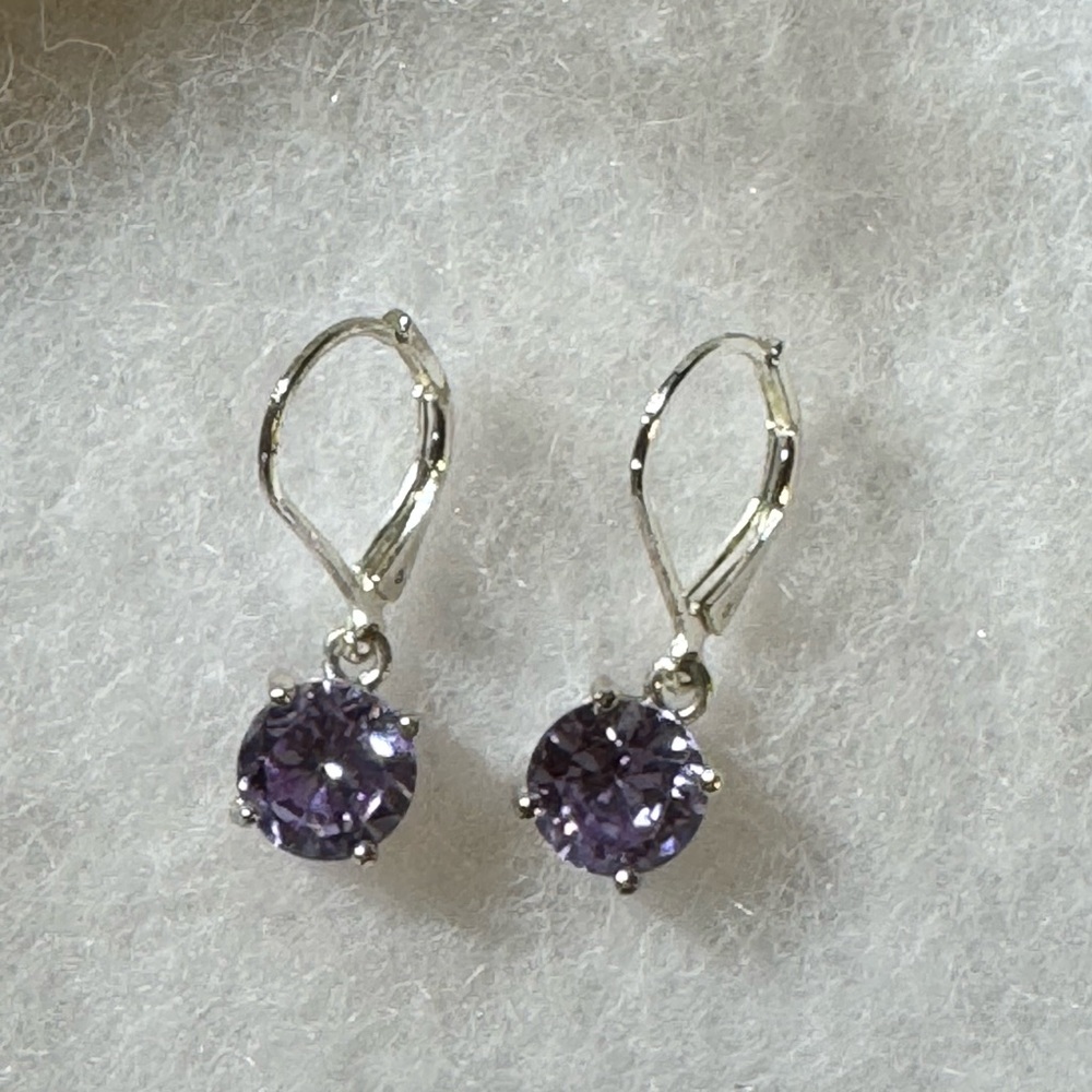 Loft Earrings, Silver Tone with Faux Amethyst, Beautiful Sparkle,
